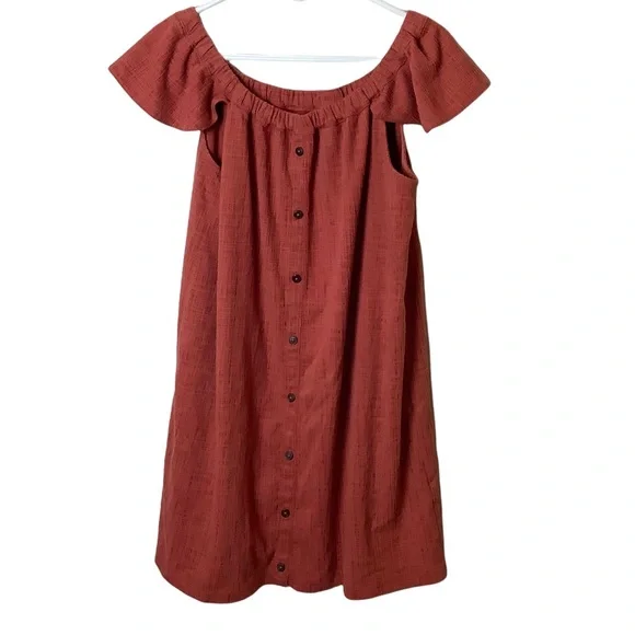 Madewell Texture & Thread Off-the-Shoulder Dress Rust Color Size Large - Picture 2 of 11